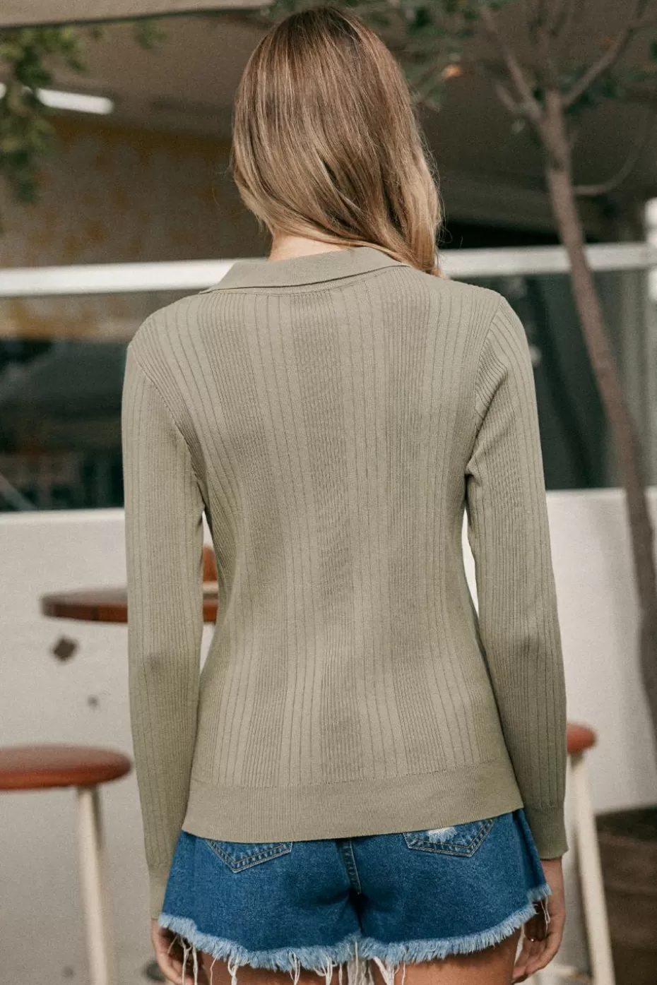 Clearance Cupshe Collared Long Sleeve Jersey Henley Green