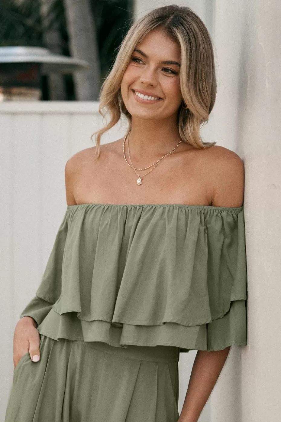 Store Cupshe Off-Shoulder Tiered Blouse Green