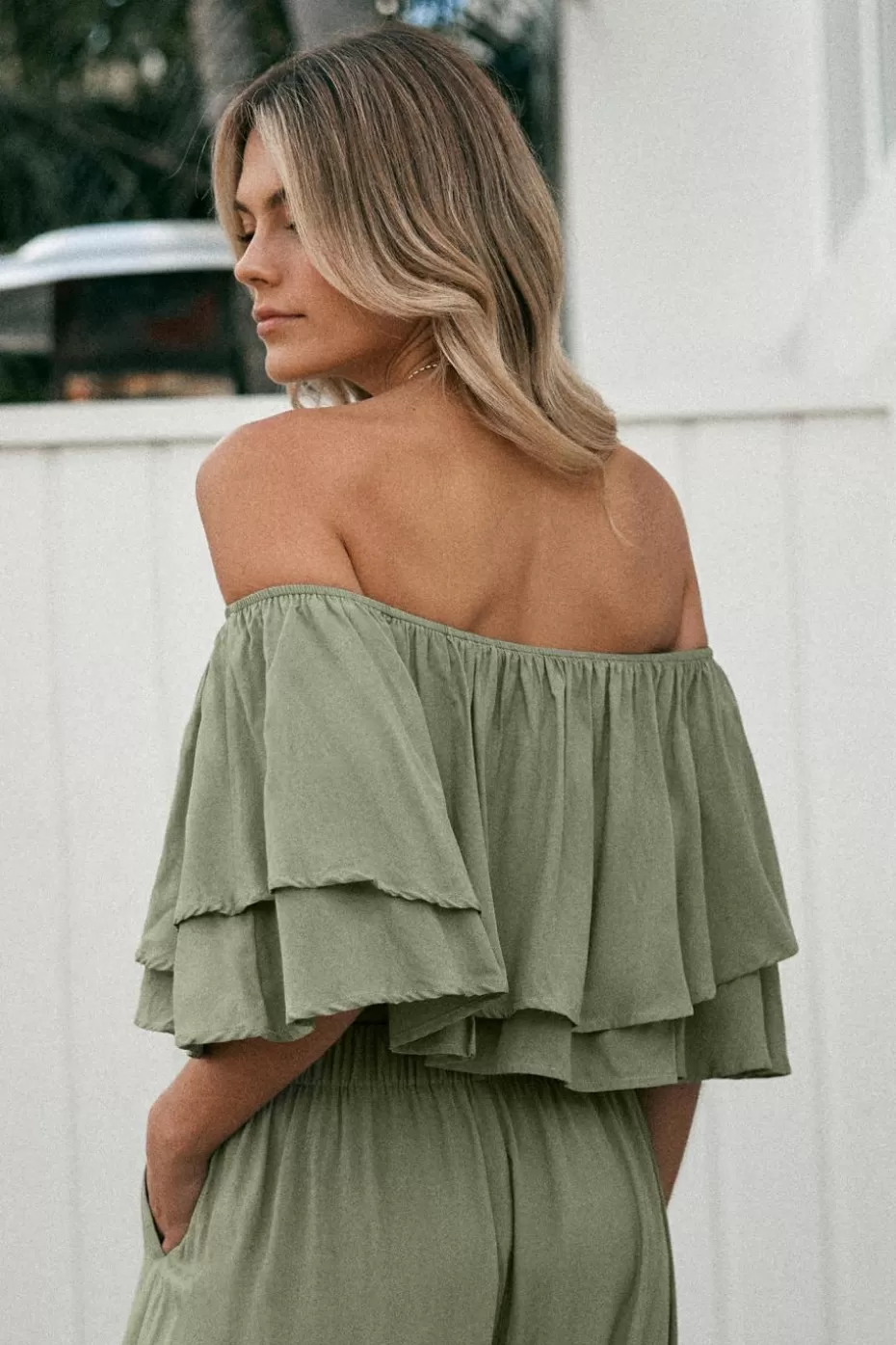 Store Cupshe Off-Shoulder Tiered Blouse Green