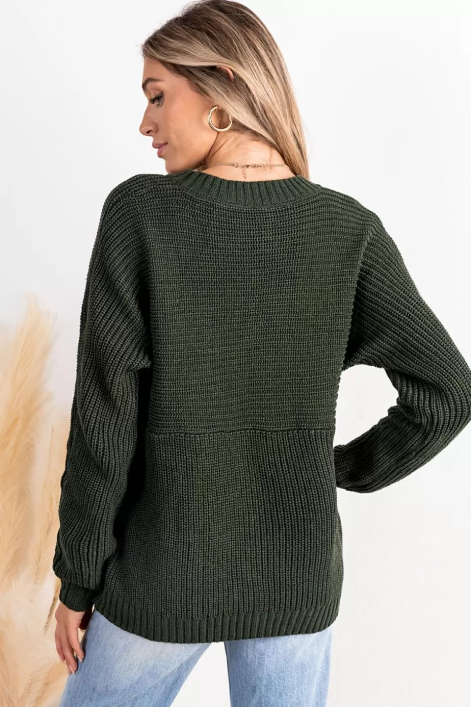 Sale Cupshe Round Neck Long Sleeve Knit Sweater Green