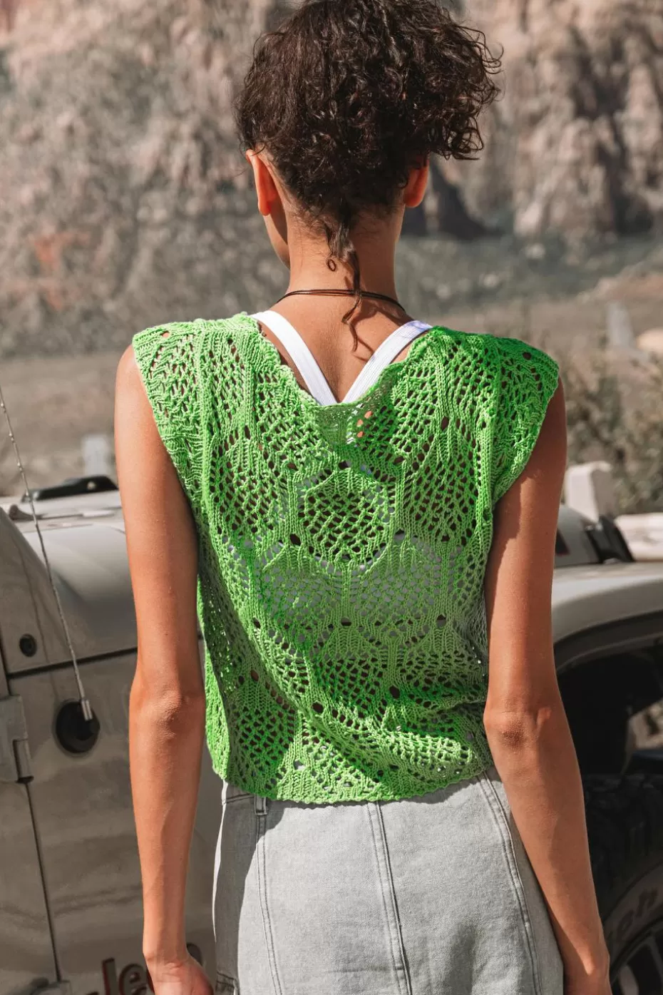 Sale Cupshe Scoop Neck Cap Sleeve Crochet Cover-Up Green
