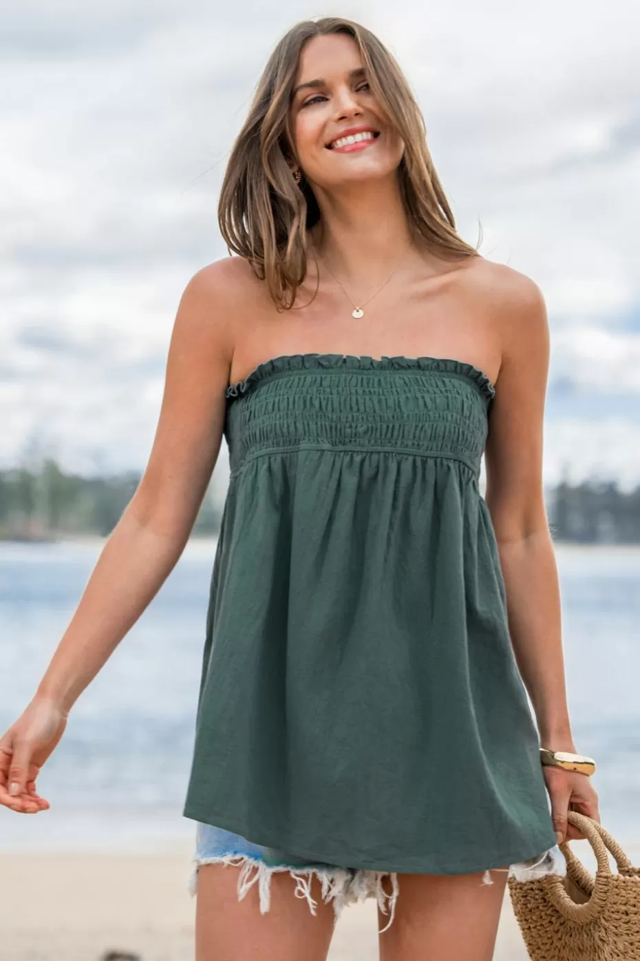 Clearance Cupshe Smocked Bodice Tube Top Green