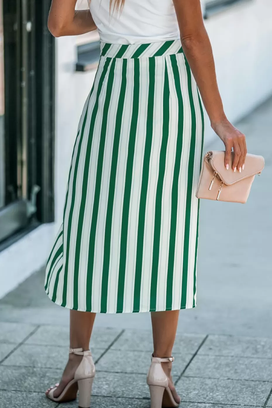 Cheap Cupshe Vertical Stripe Wrap Midi Skirt Green