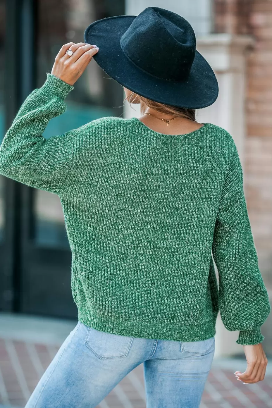 Cheap Cupshe V-Neck Drop Shoulder Long Sleeve Sweater Green