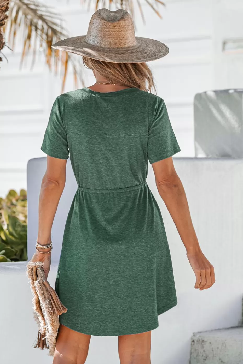 Sale Cupshe V-Neck Front Button Jersey Dress Green
