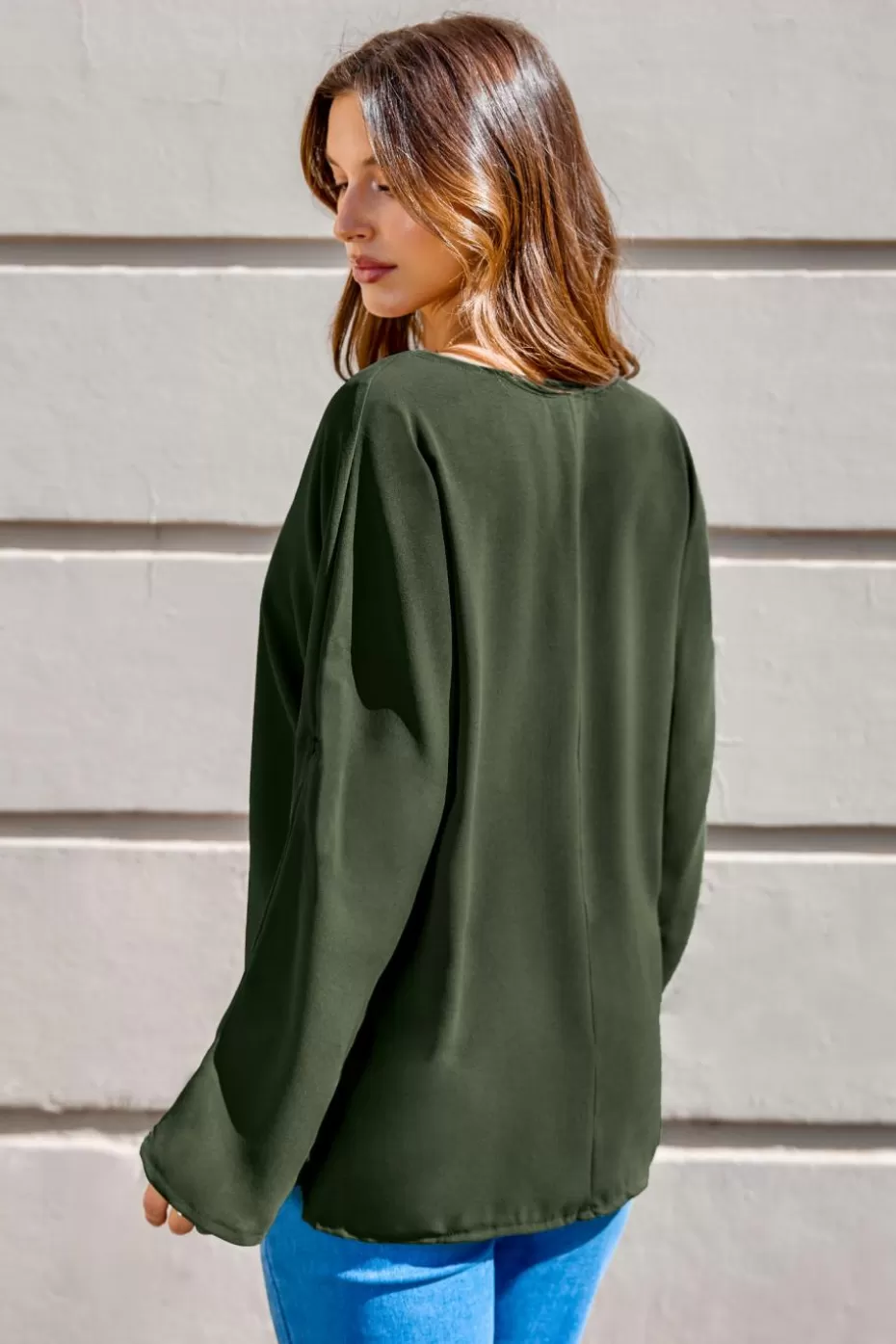 Store Cupshe V-Neck Long Sleeve Blouse Green