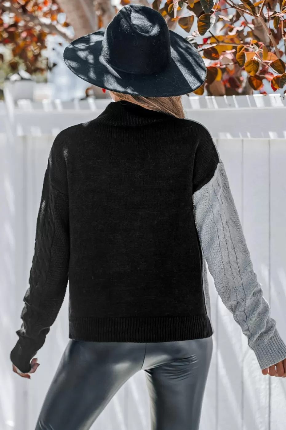 Sale Cupshe & Black Asymmetric Colorblock Mockneck Sweater Grey
