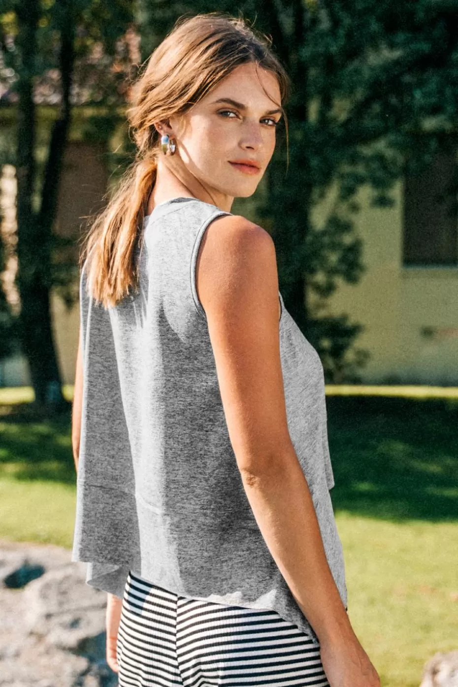 Store Cupshe Asymmetrical Round Neck Jersey Tank Grey