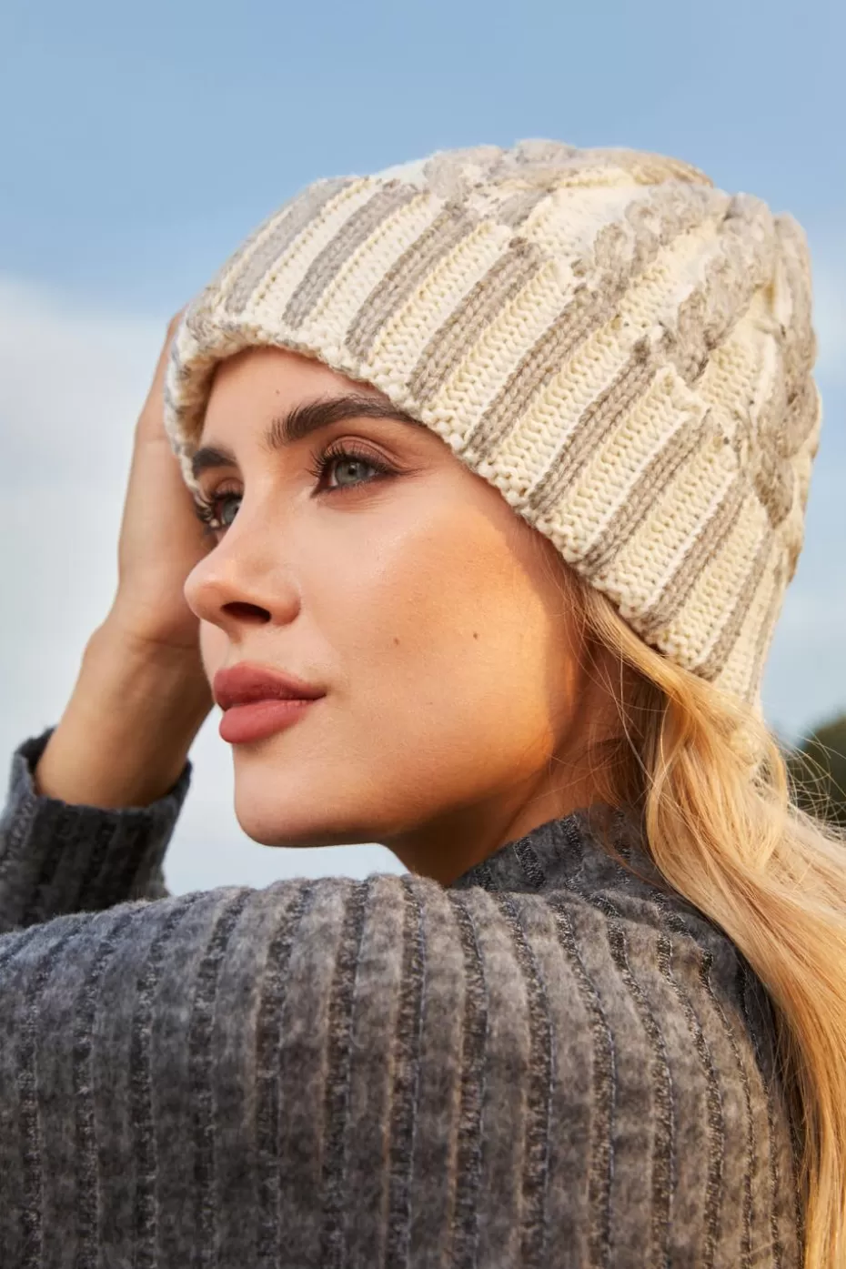 Store Cupshe Cable Knit Beanie Grey
