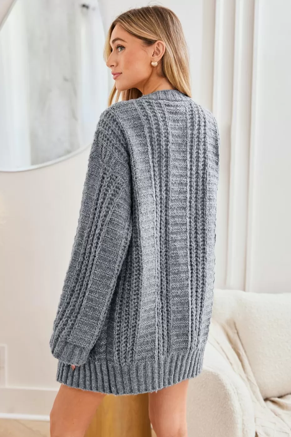 Outlet Cupshe Cable Knit Open Front Cardigan Grey