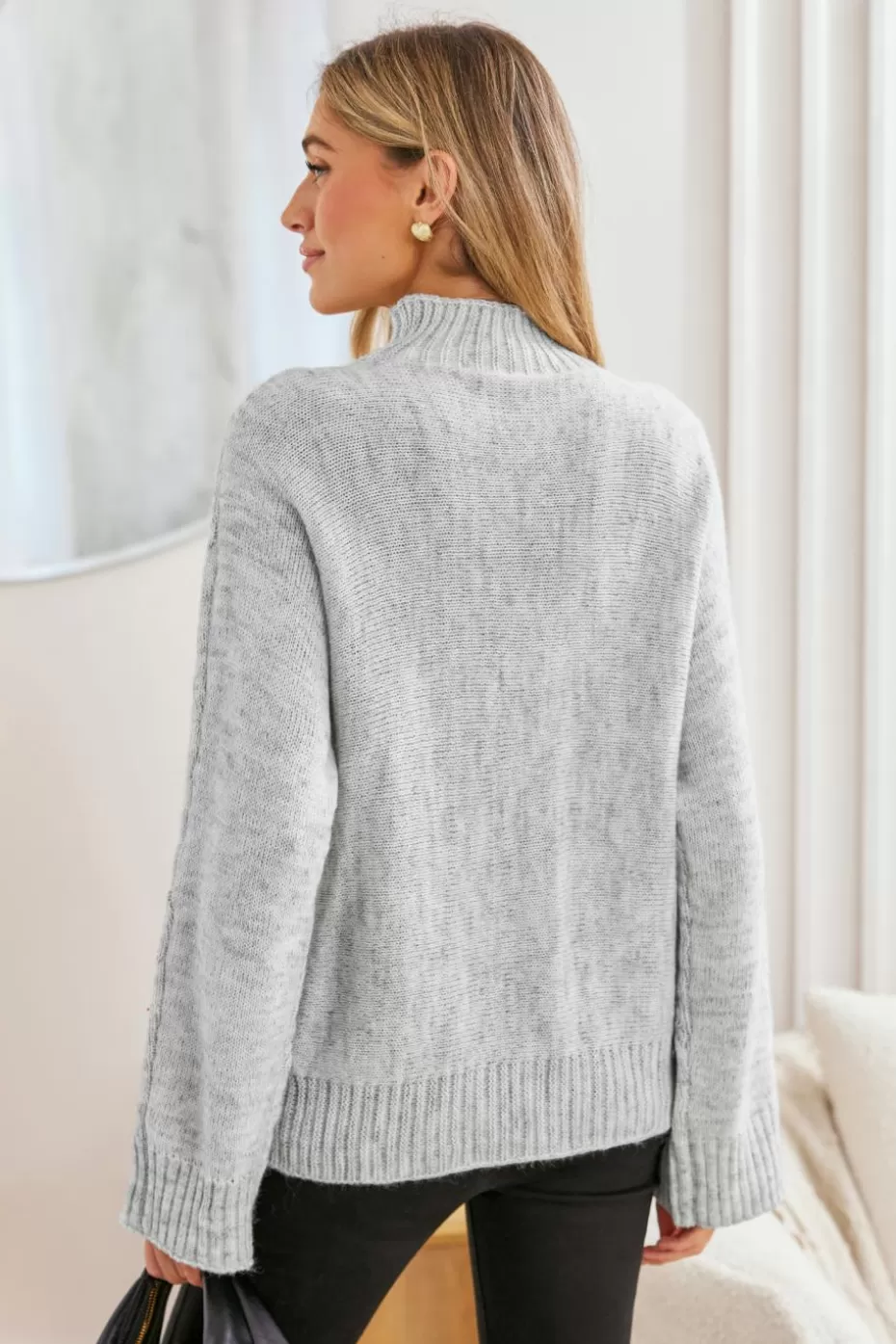 Flash Sale Cupshe Cable Knit Turtleneck Sweater Grey