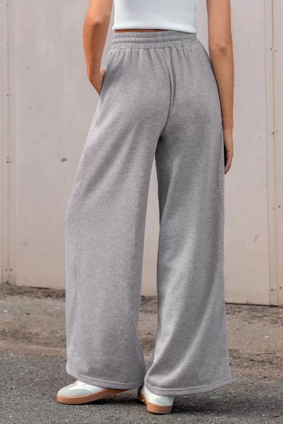 Sale Cupshe Drawstring Waist Wide Leg Jersey Pants Grey
