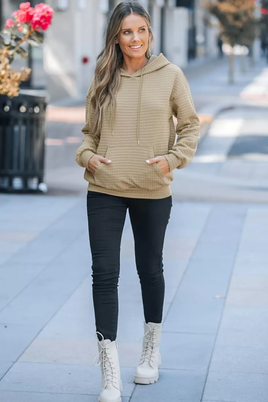 Cheap Cupshe Drop Shoulder Drawstring Hoodie Grey