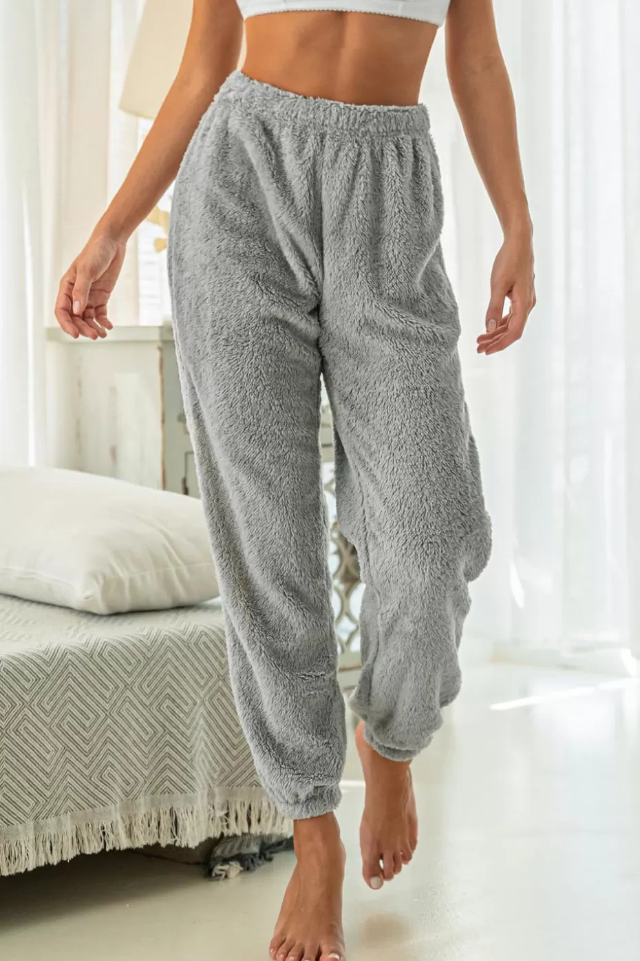 Outlet Cupshe Fuzzy Knit Tapered Leg Pants Grey