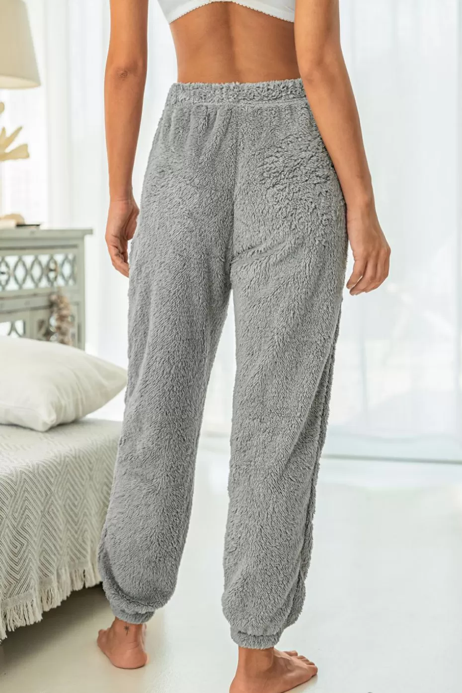 Outlet Cupshe Fuzzy Knit Tapered Leg Pants Grey