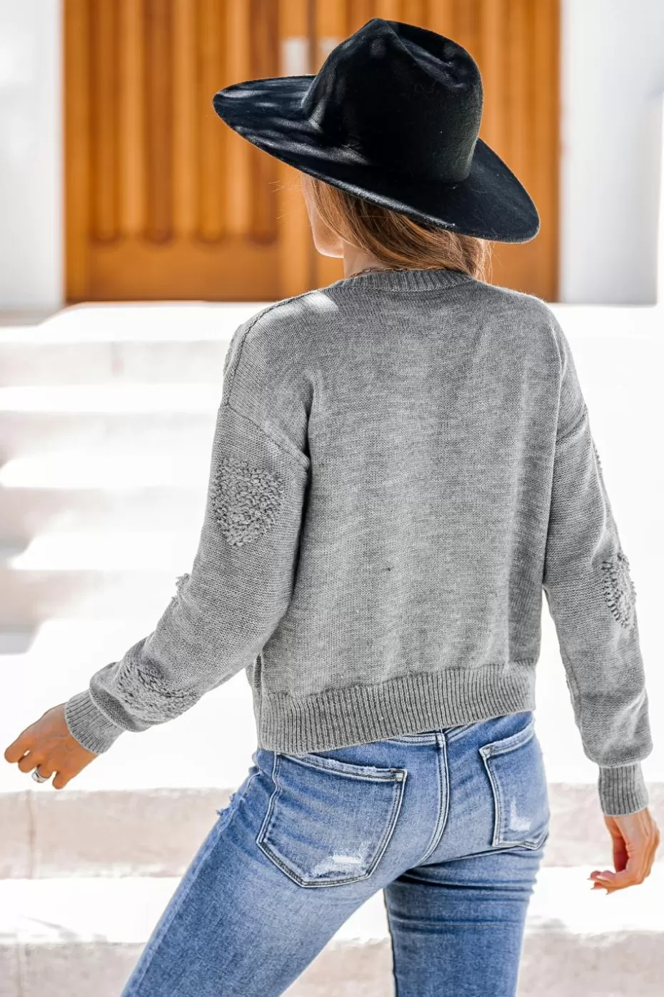 Flash Sale Cupshe Heart Long Sleeve Sweater Grey