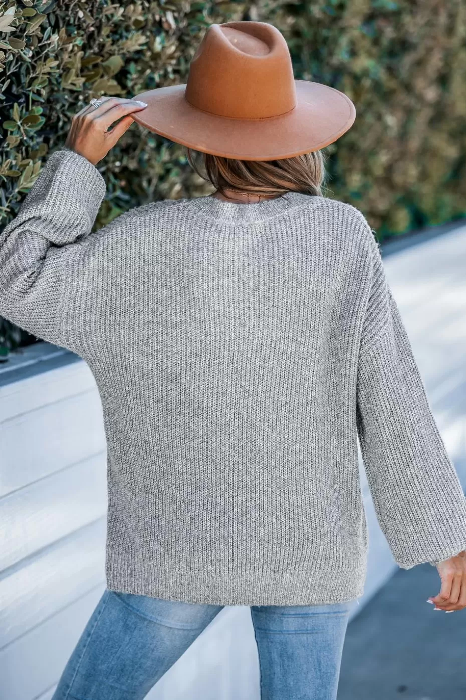 Best Sale Cupshe Knit V-Neck Long Sleeve Sweater Grey