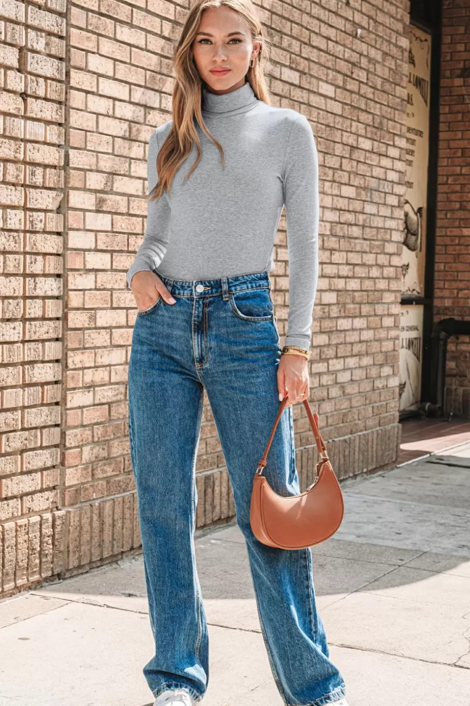 New Cupshe Long Sleeve Jersey Turtleneck Grey