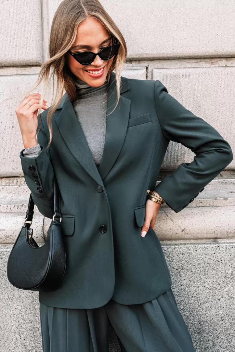 Clearance Cupshe Long Sleeve Single Button Blazer Grey