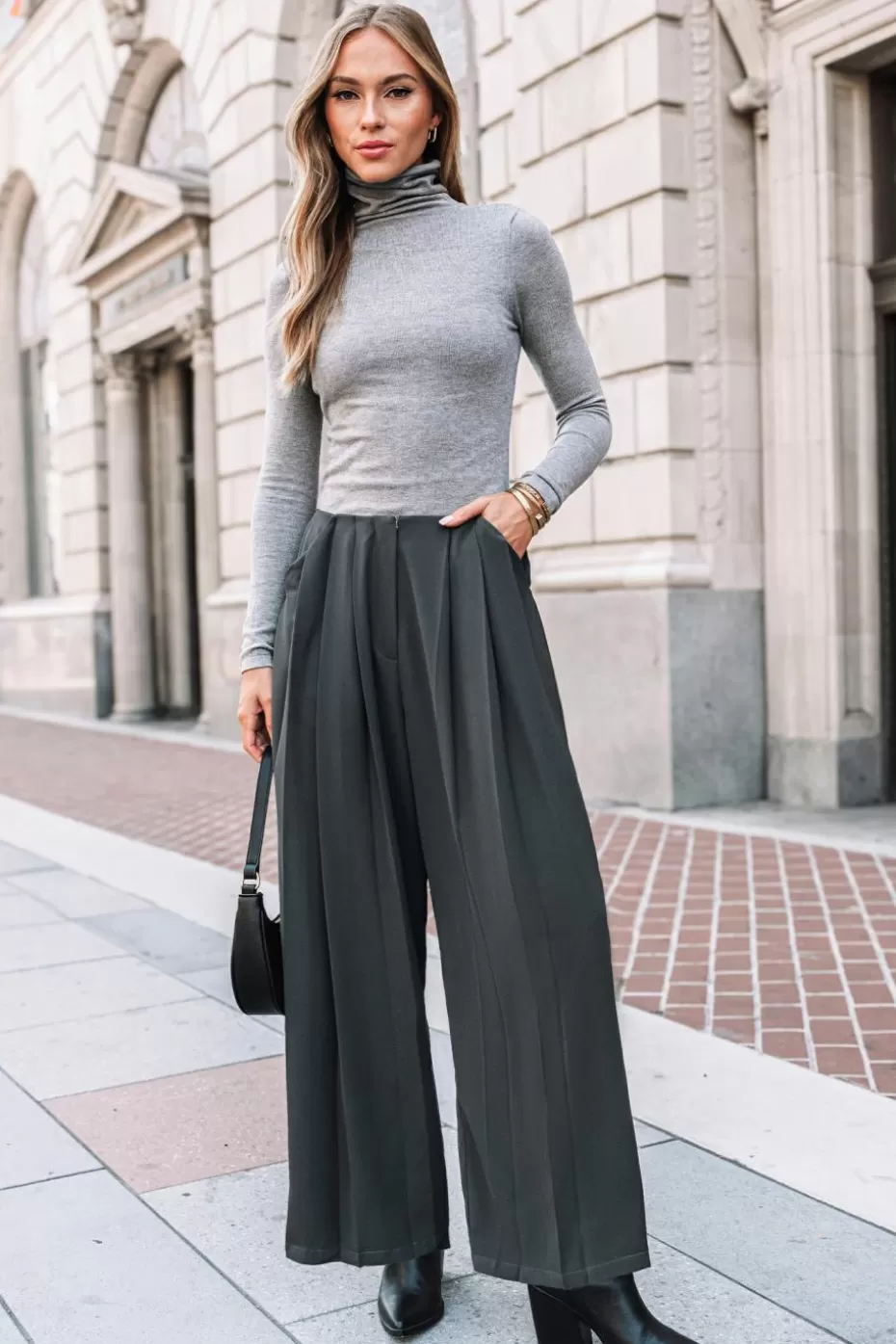 Cheap Cupshe Pleated Straight Leg Trousers Grey
