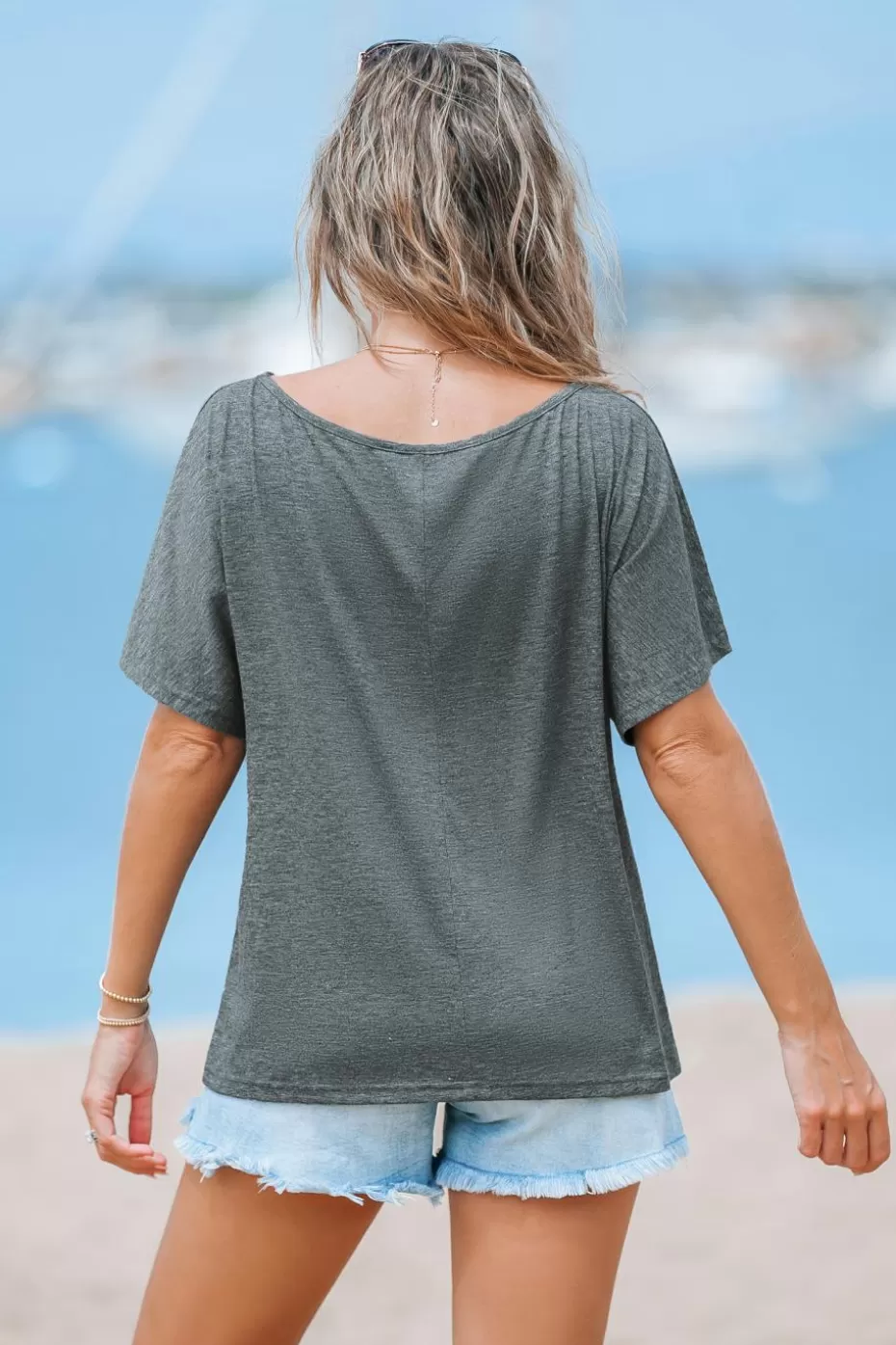 Flash Sale Cupshe Round Neck Short Sleeve Tee Grey
