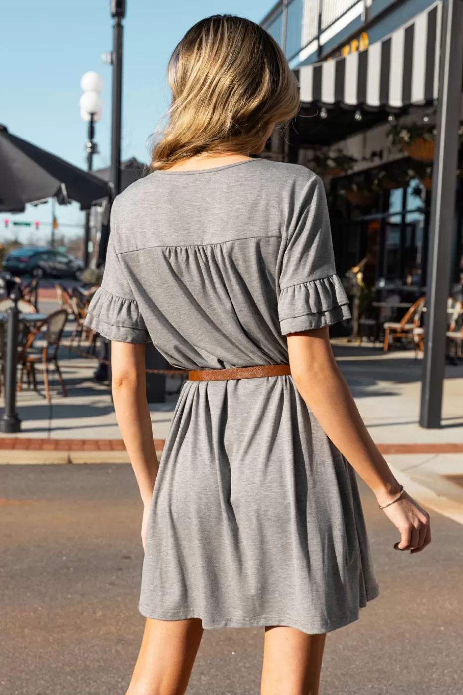 Outlet Cupshe Ruffle Cuff Jersey Mini Dress Grey