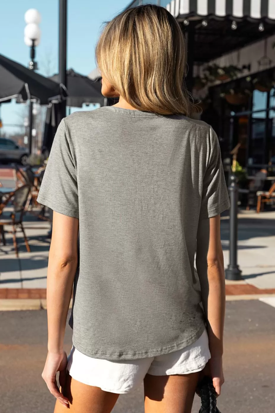 Cheap Cupshe Short Sleeve Jersey Tee Grey