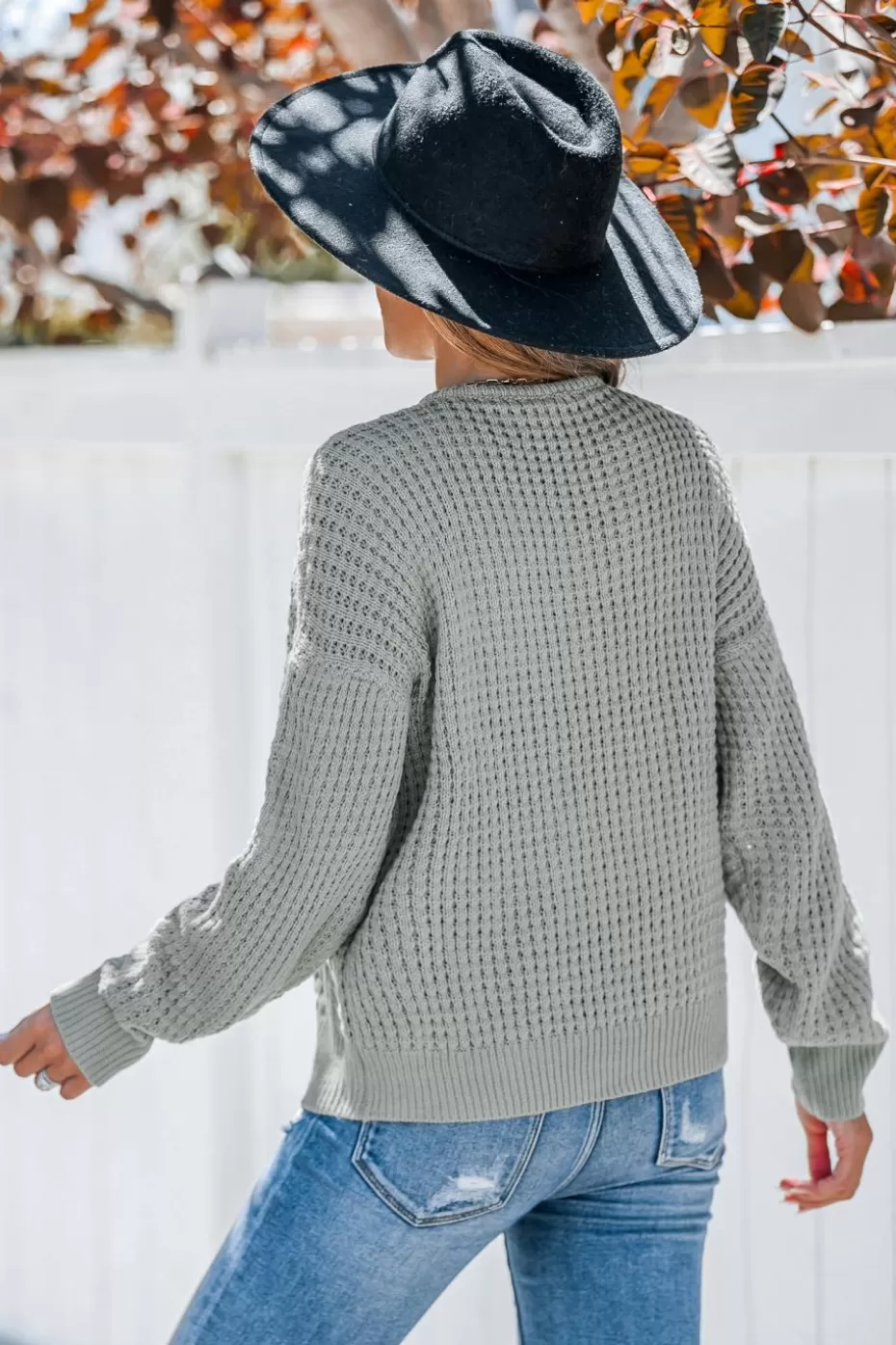 Best Sale Cupshe Split Neck Drop Shoulder Knit Sweater Grey