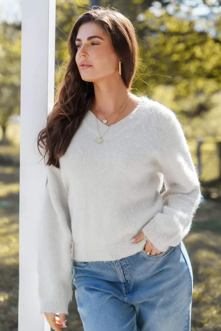 Online Cupshe V-Neck Long Sleeve Sweater Grey