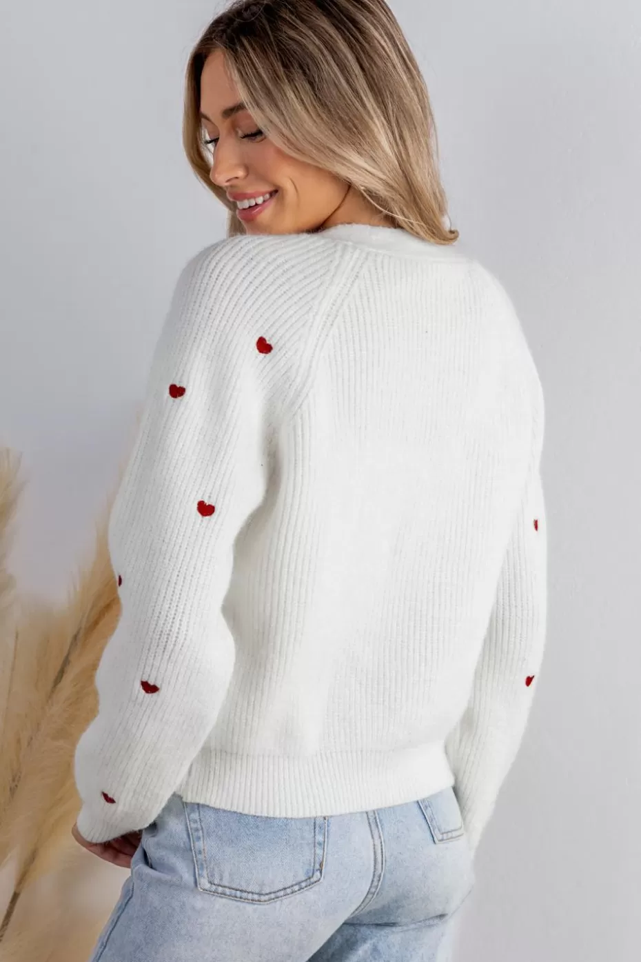 Flash Sale Cupshe Heart Print Long Sleeve V-Neck Cardigan White