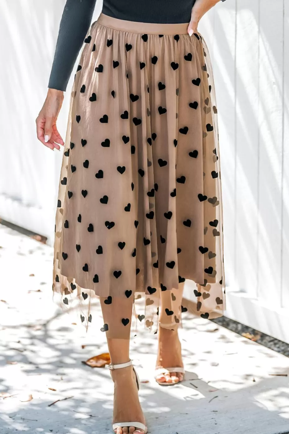 Flash Sale Cupshe Heart Print Mesh Midi Skirt Light Brown