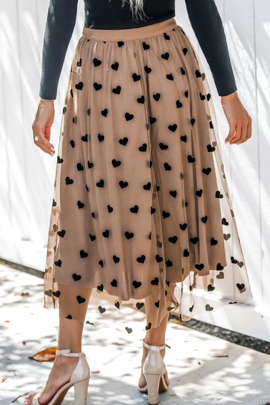 Flash Sale Cupshe Heart Print Mesh Midi Skirt Light Brown