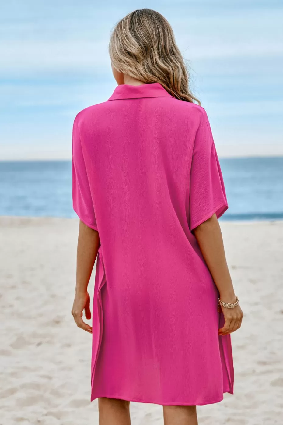 Clearance Cupshe Hot Pink Cover-Up Mini Dress Red