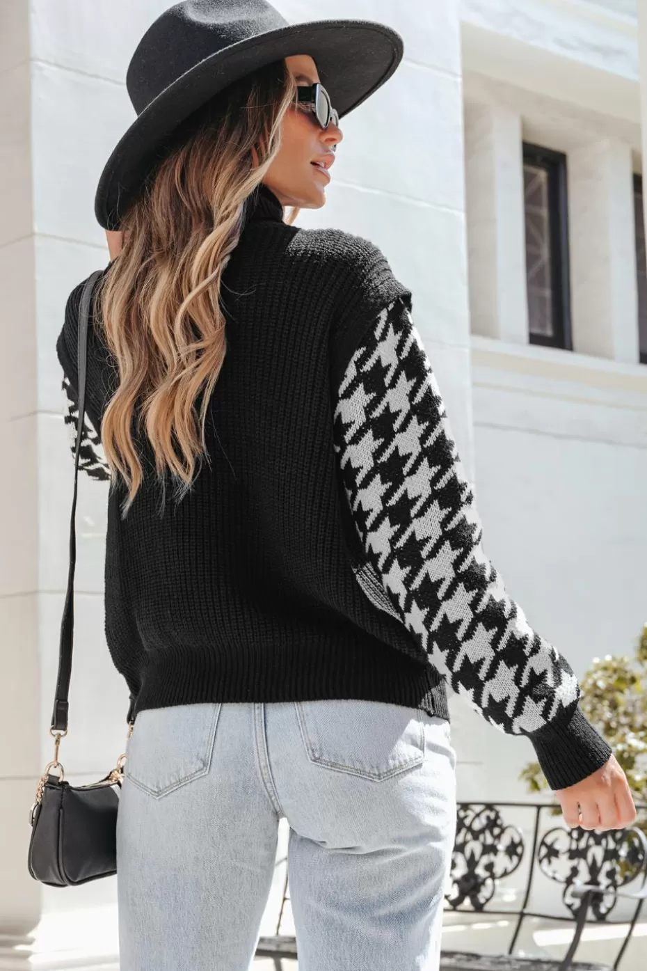 Cheap Cupshe Houndstooth Turtleneck Sweater Black