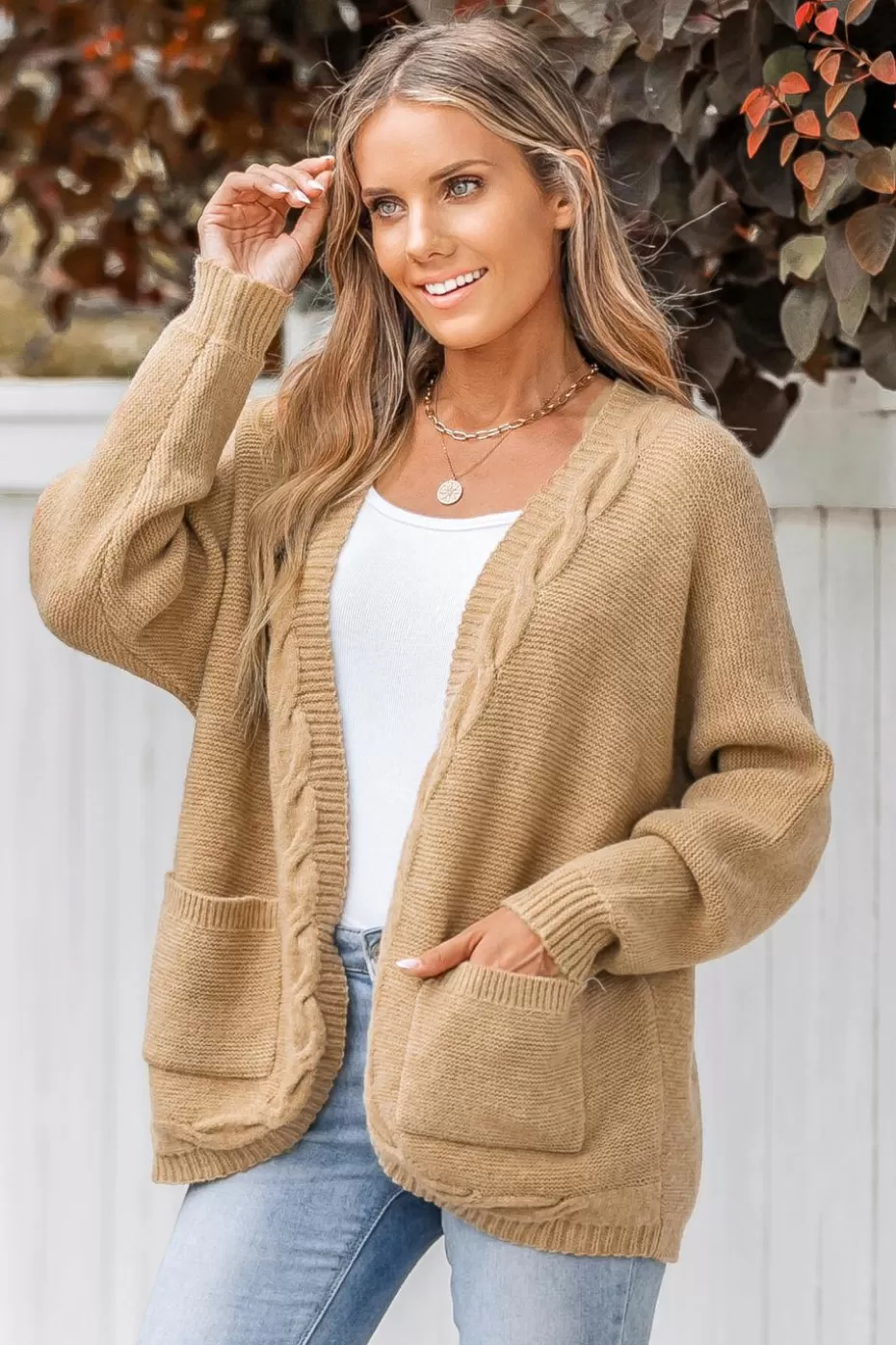 Outlet Cupshe Influencer Edits Warm Hugs Open-Front Chunky Knit Cardigan Light Brown