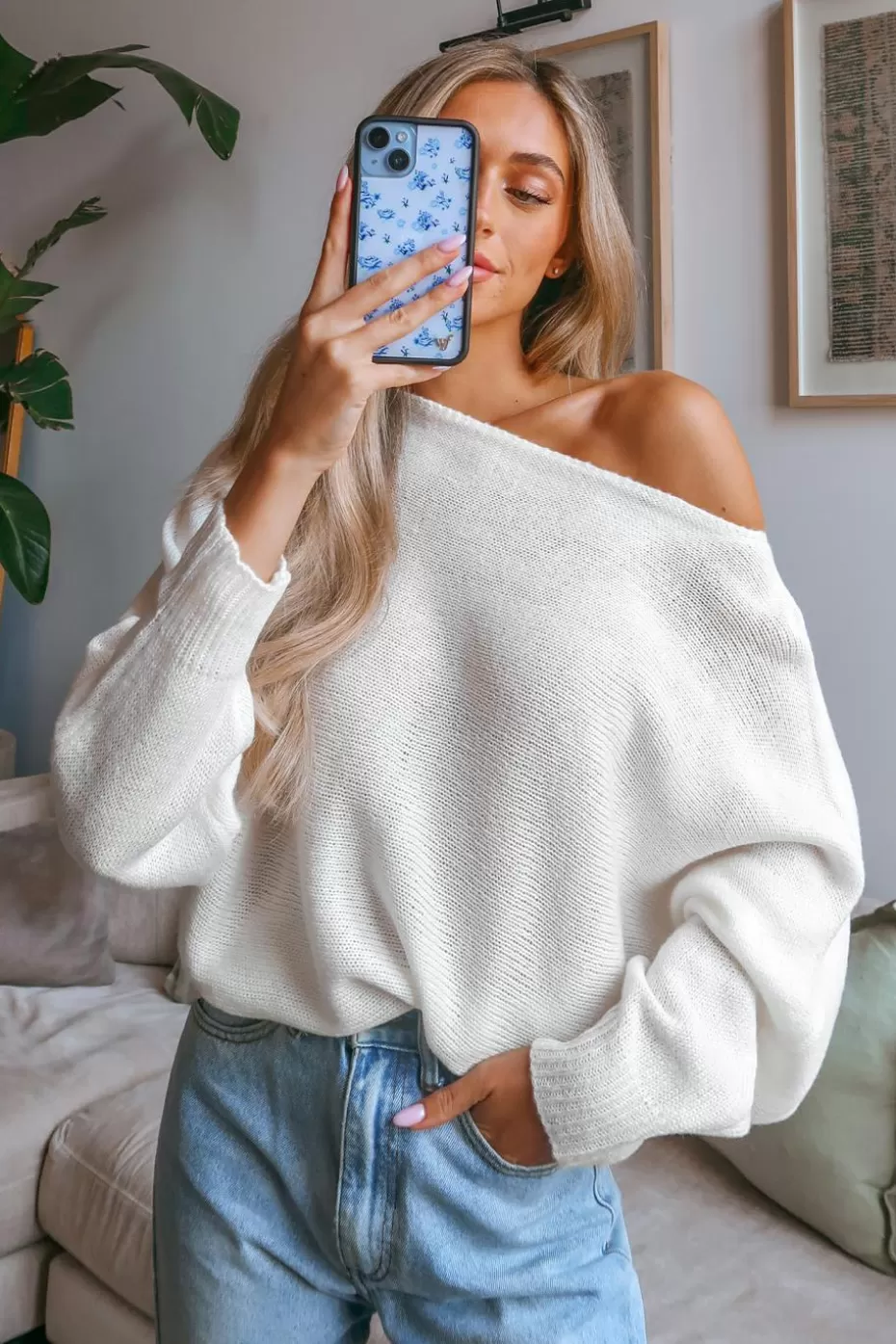 New Cupshe Ivory Crochet One-Shoulder Sweater Off White/Ivory