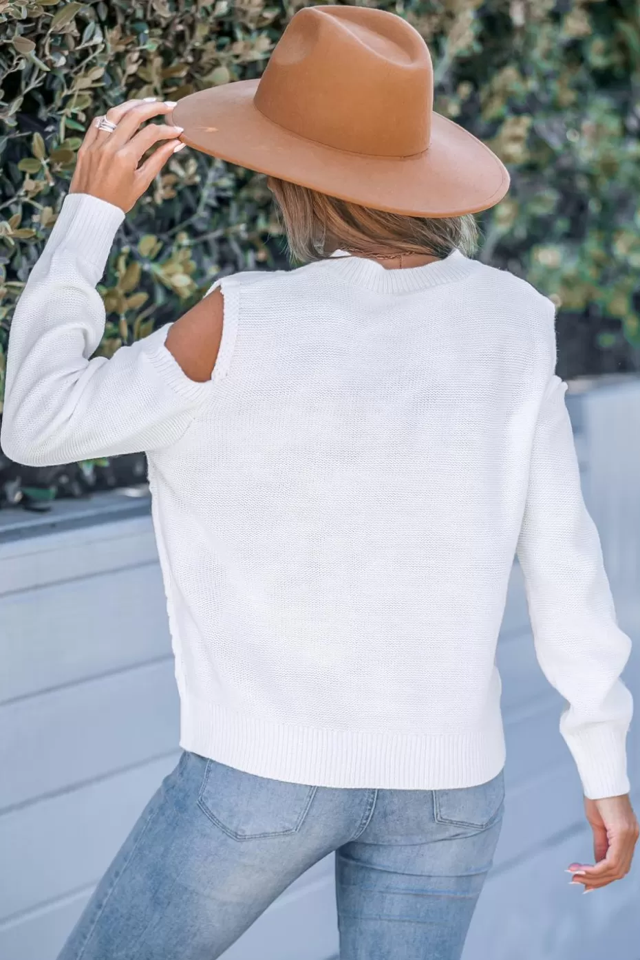 Best Cupshe Ivory Cutout Long Sleeve Sweater Off White/Ivory