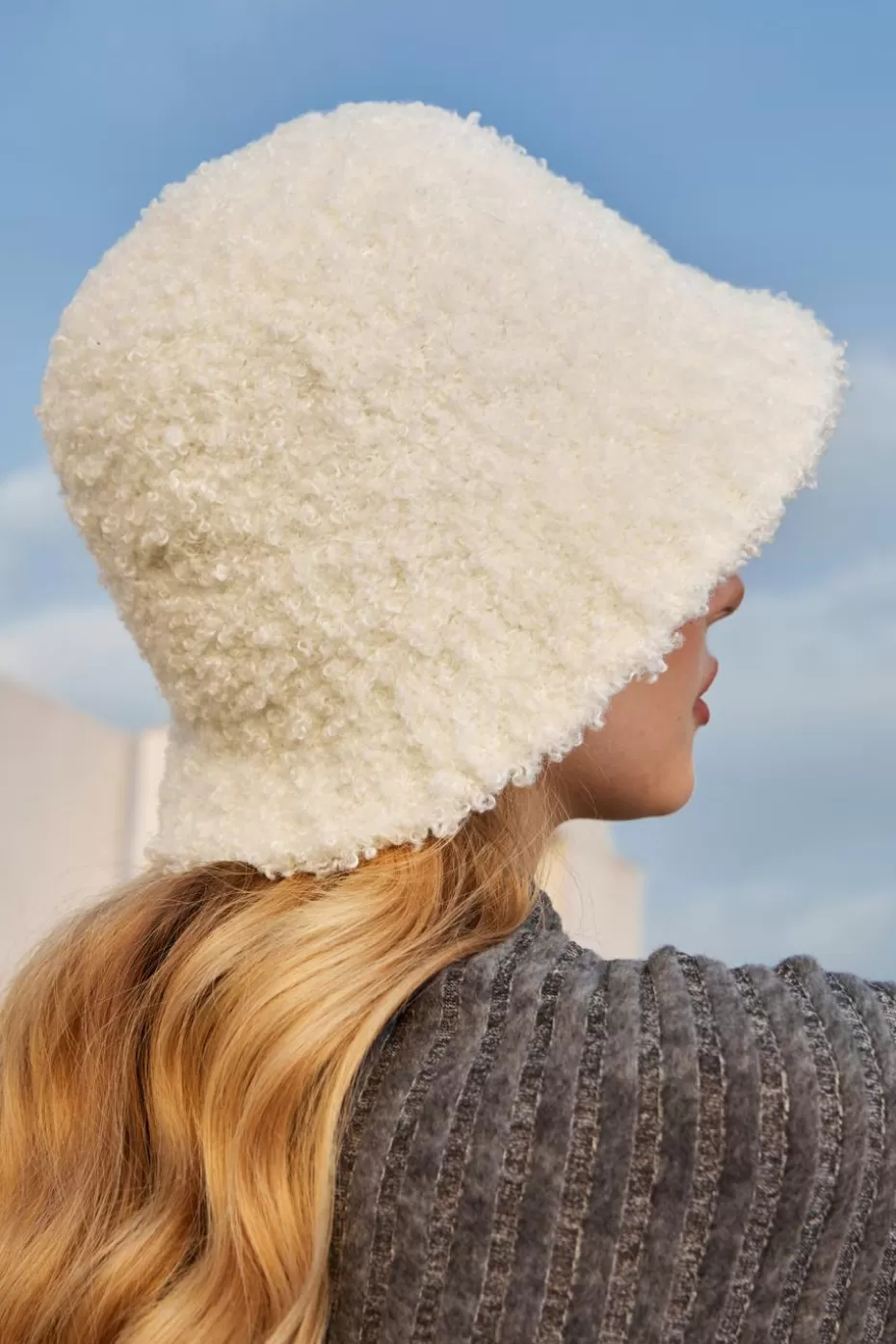 Cheap Cupshe Ivory Fuzzy Knit Bucket Hat White
