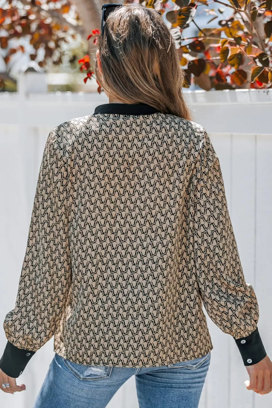 Cheap Cupshe & Black Abstract Long Sleeve Blouse Khaki