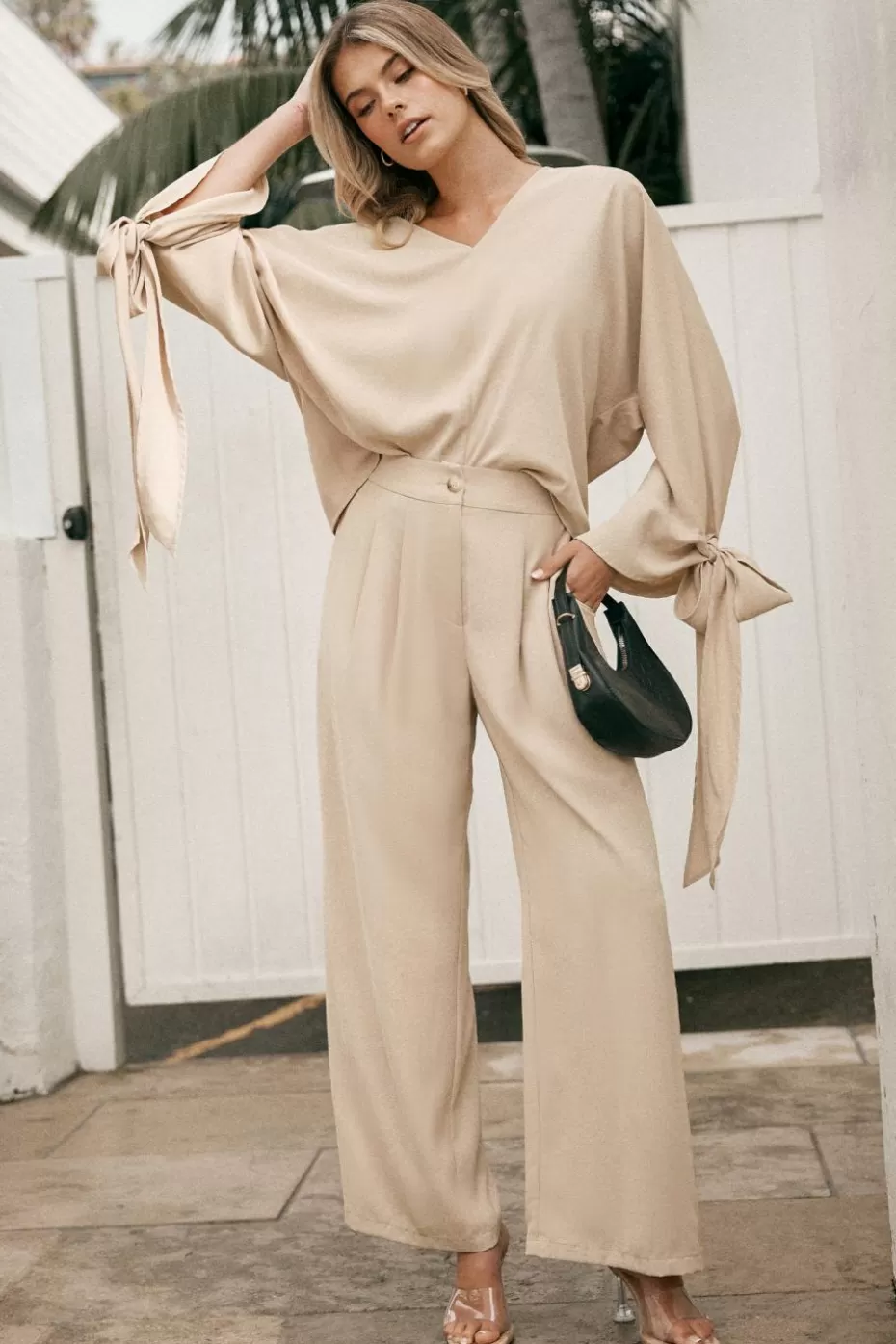 Outlet Cupshe High-Rise Pants Khaki