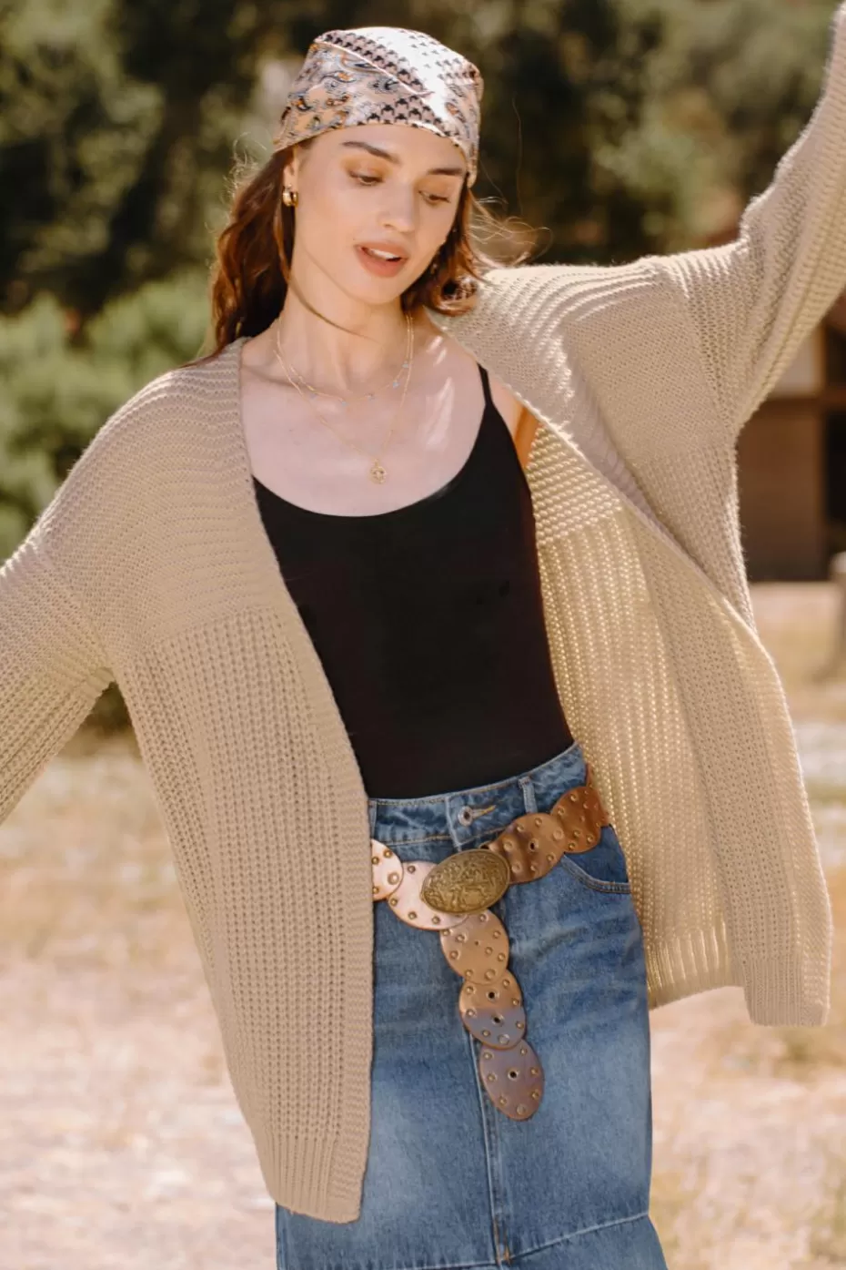 Outlet Cupshe Long Sleeve Open Front Cardigan Khaki