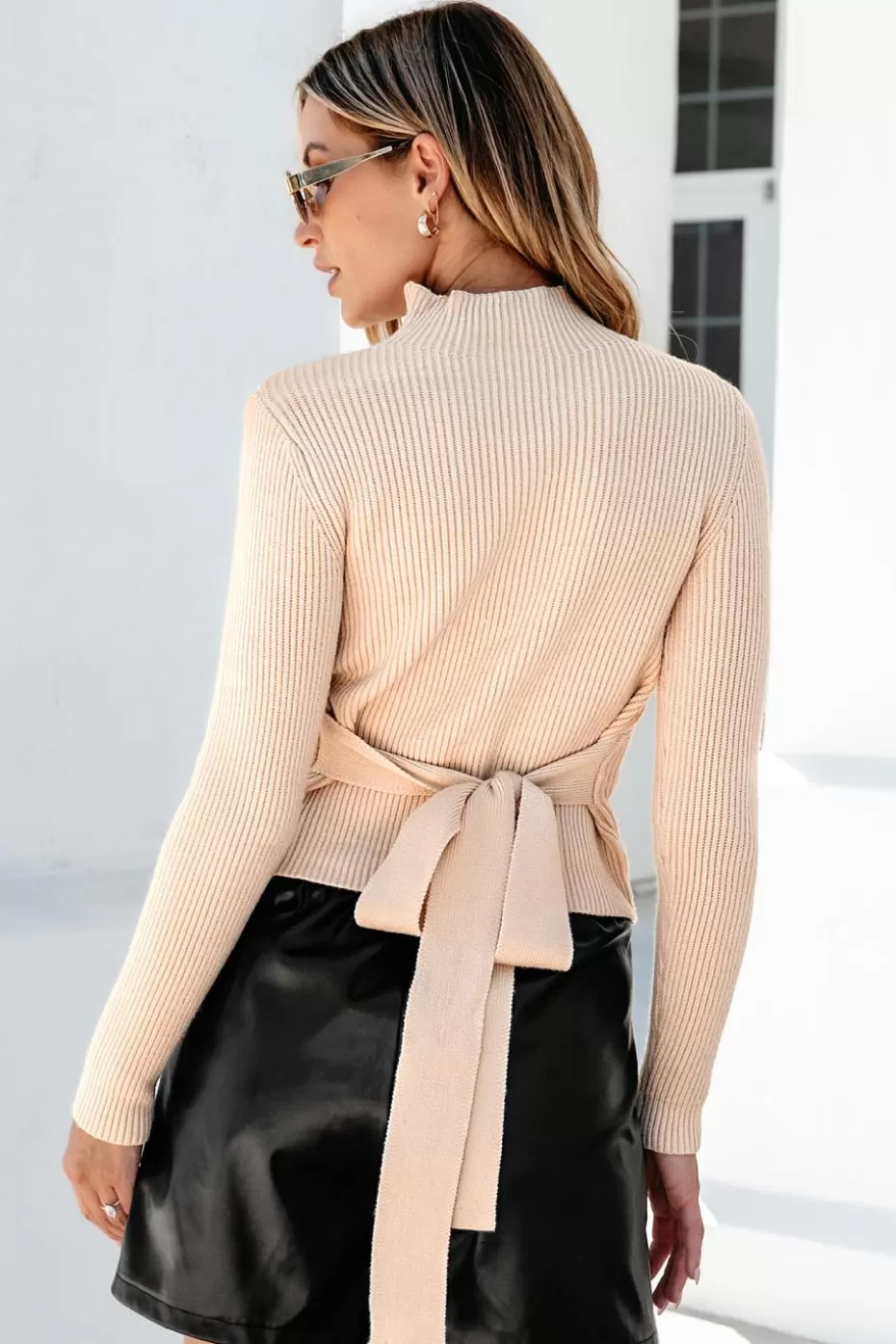 Online Cupshe Long Sleeve Ribbed Knit Mockneck Khaki