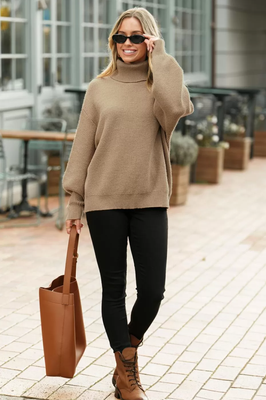 Flash Sale Cupshe Long Sleeve Turtleneck Khaki