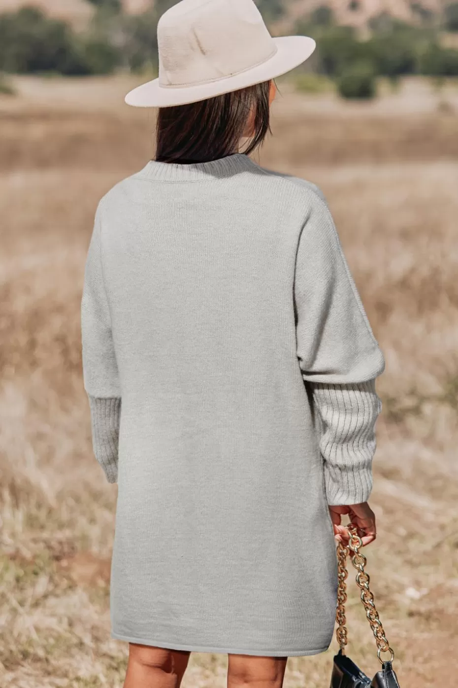 Best Sale Cupshe Mockneck Long Sleeve Mini Sweater Dress Khaki