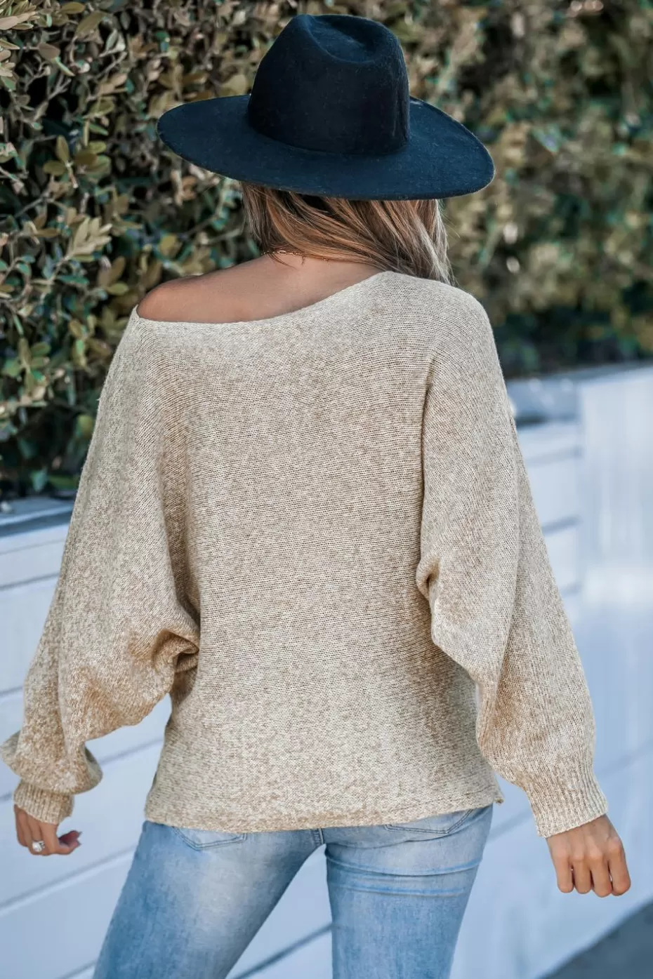 Best Sale Cupshe Off-Shoulder Long Sleeve Sweater Khaki