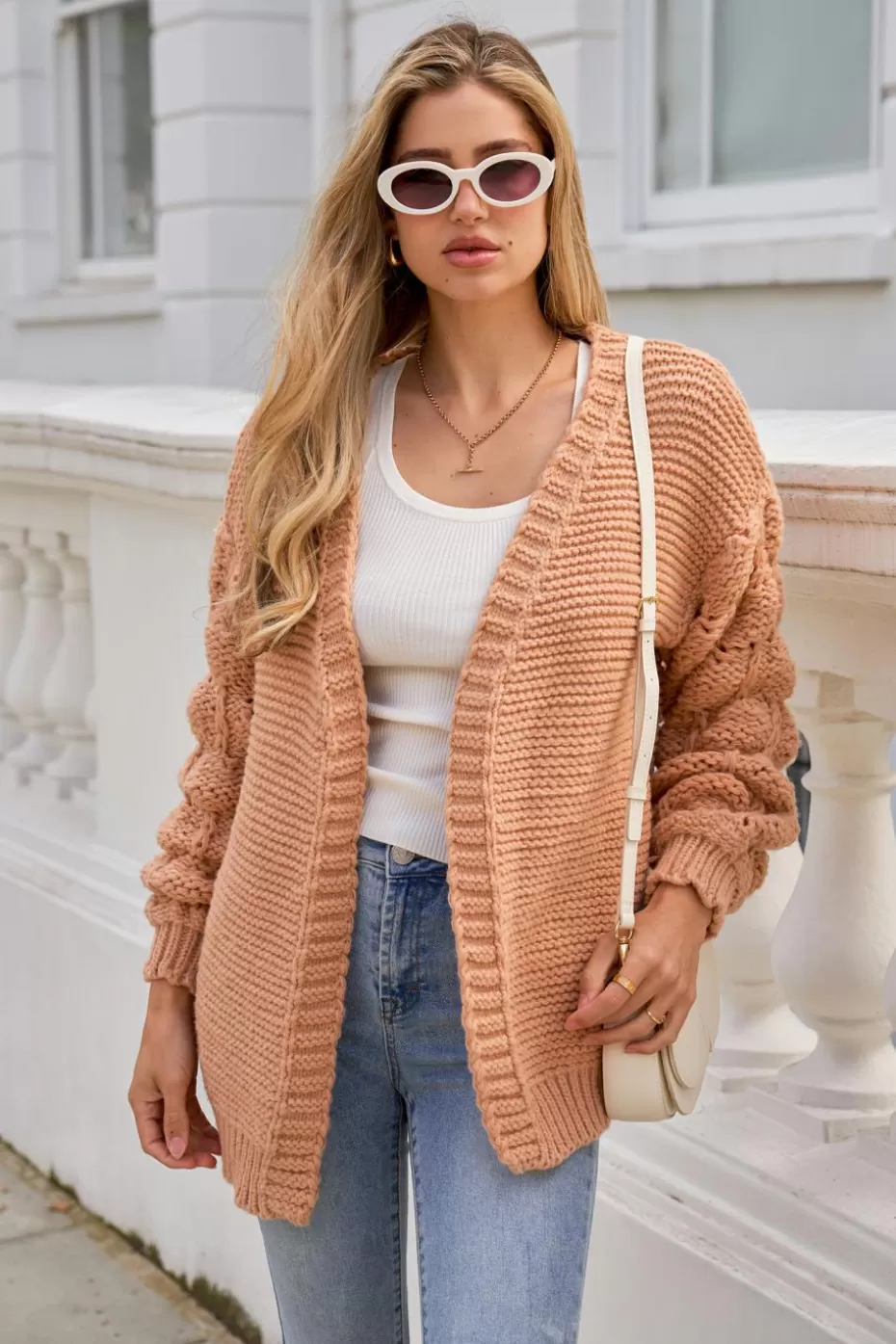 Cheap Cupshe Open Front Long Sleeve Knit Cardigan Khaki