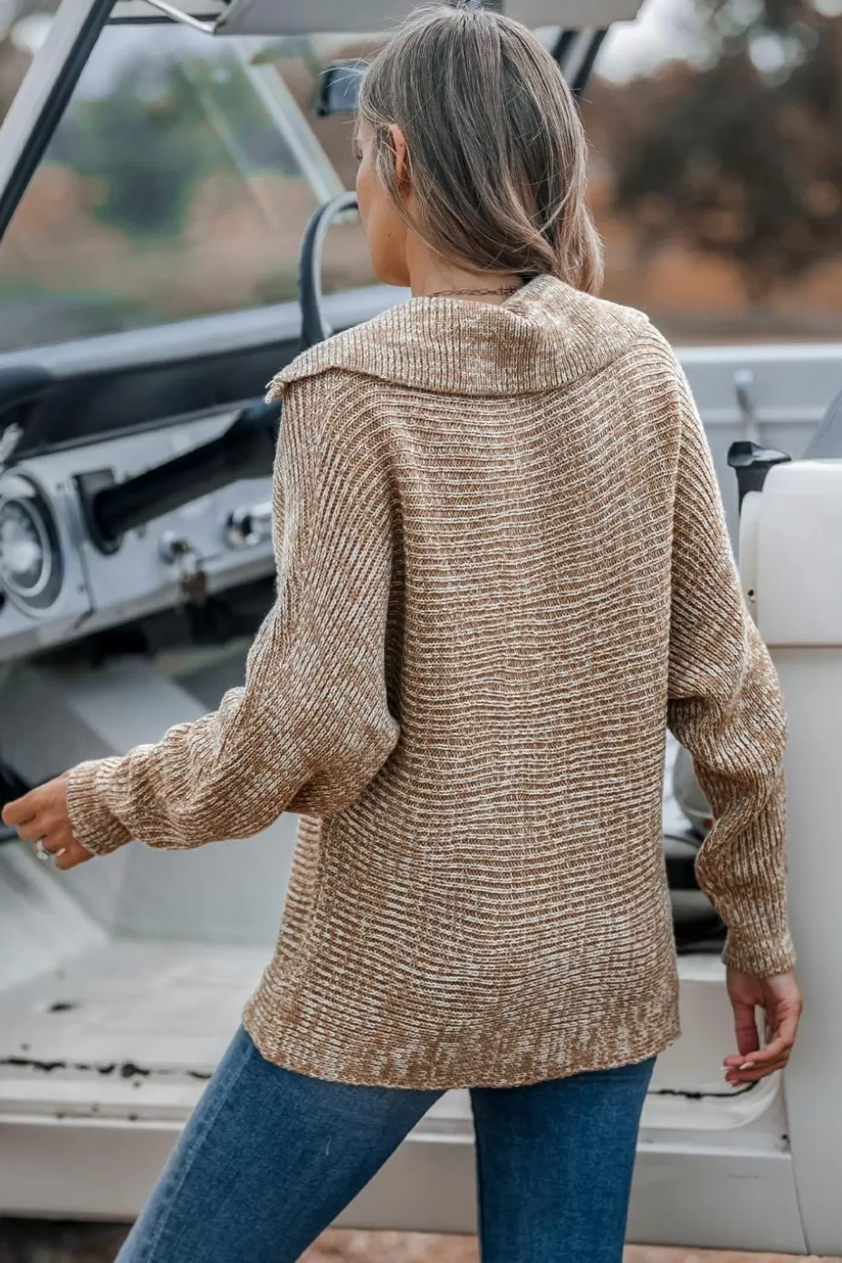 Cheap Cupshe Oversized Collar Dolman Sleeve Sweater Top Khaki