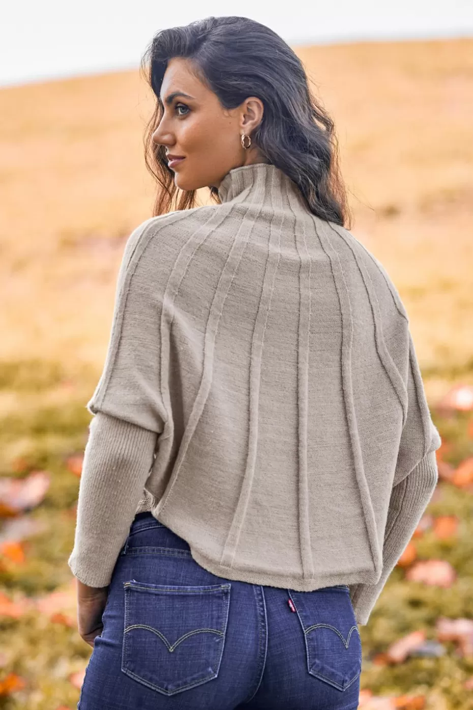 Cheap Cupshe Ribbed Turtleneck Gigot Sweater Khaki
