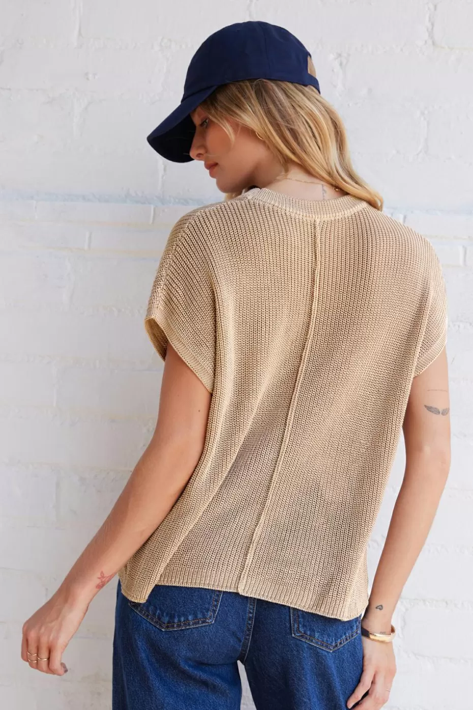 New Cupshe Round Neck Short Sleeve Knit Top Khaki