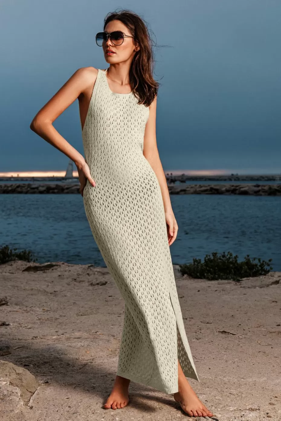 Store Cupshe Sleeveless Round Neck Fitted Maxi Dress Khaki